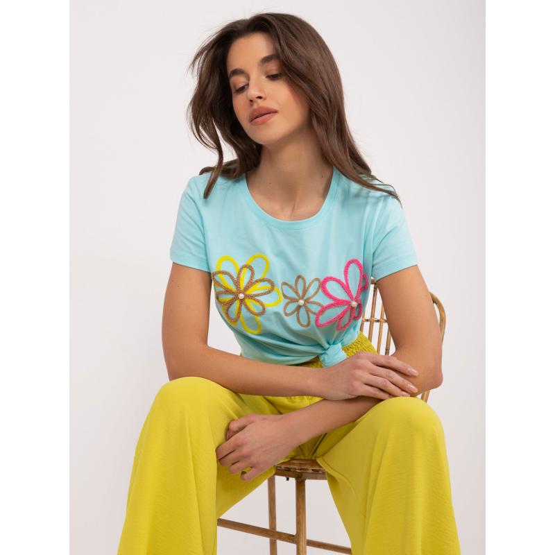 Női póló virágos applikációval BASIC FEEL GOOD menta színben