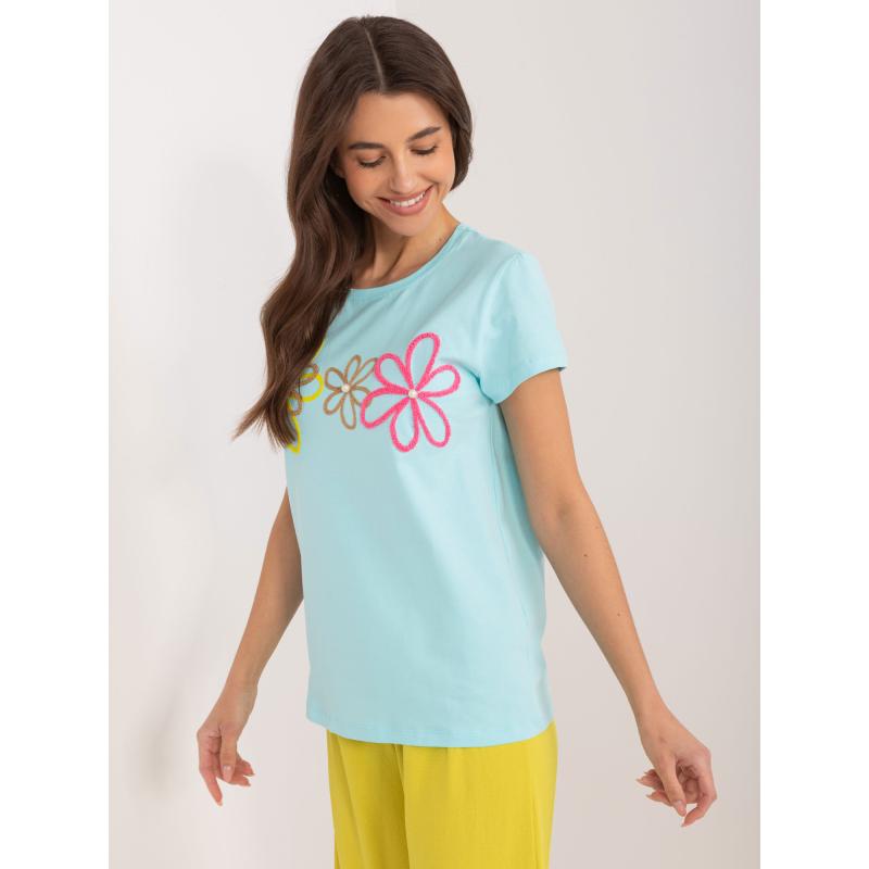 Női póló virágos applikációval BASIC FEEL GOOD menta színben
