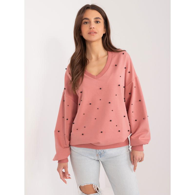 Női túlméretezett kapucnis pulóver rózsaszín