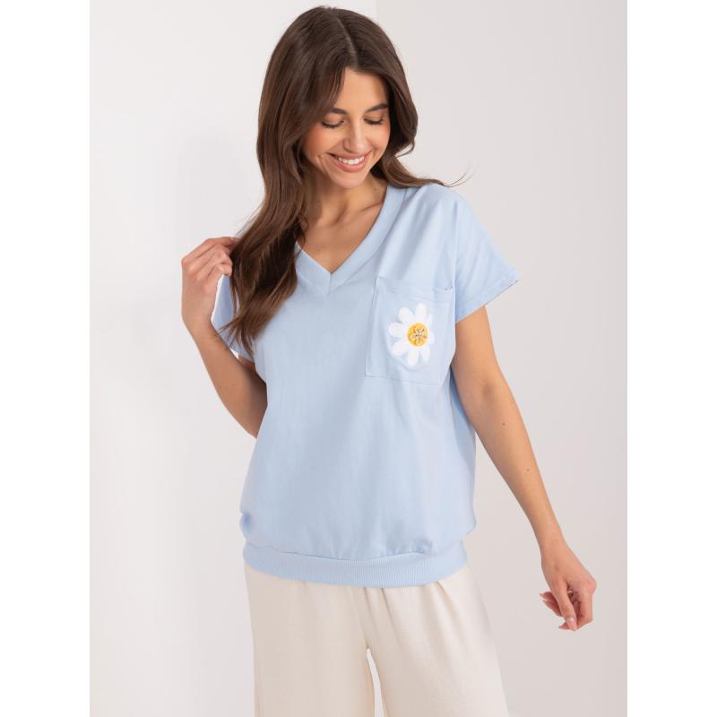 Dámská halenka s ozdobnou výšivkou RUE PARIS světle modrá 