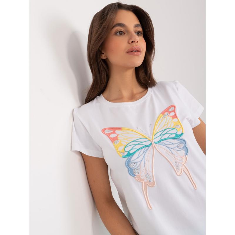 Dámské tričko s nášivkou a zirkony BASIC FEEL GOOD bílé 