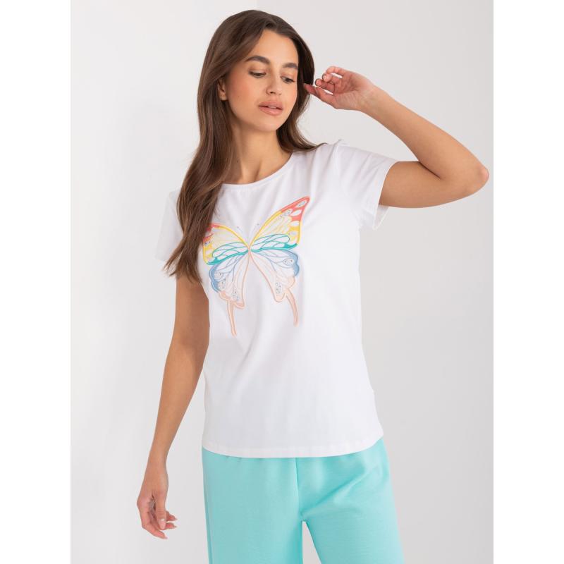 Dámské tričko s nášivkou a zirkony BASIC FEEL GOOD bílé 