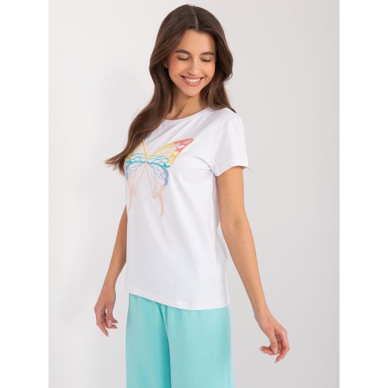 Dámské tričko s nášivkou a zirkony BASIC FEEL GOOD bílé 