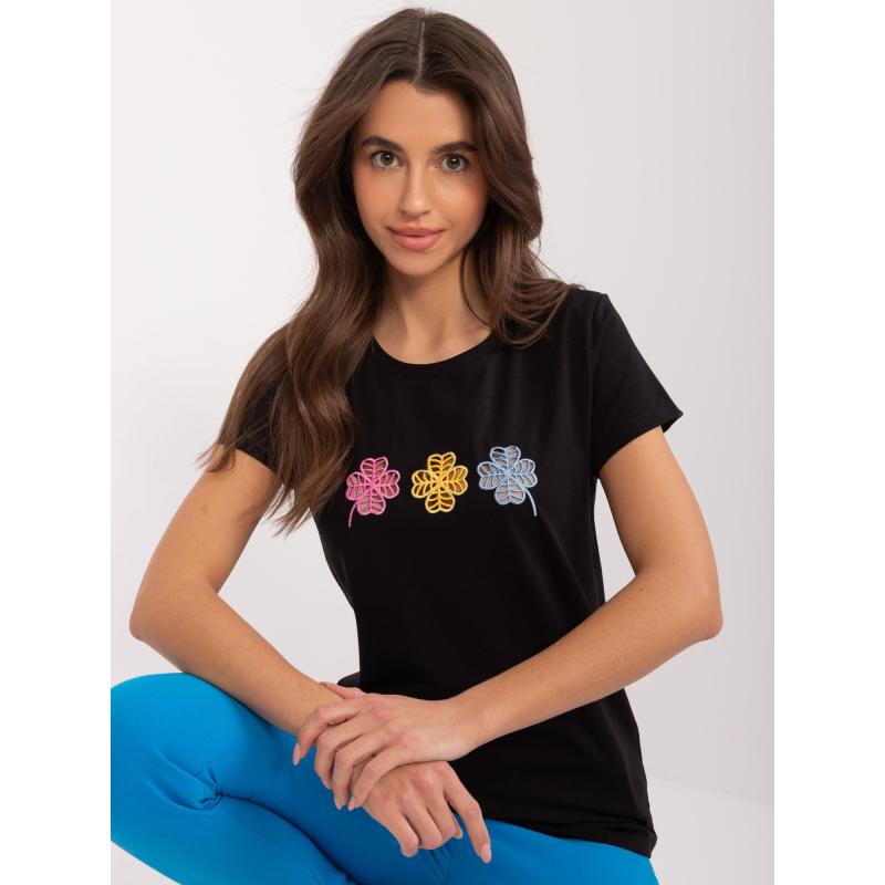 Dámské tričko s barevnou aplikací BASIC FEEL GOOD černé 
