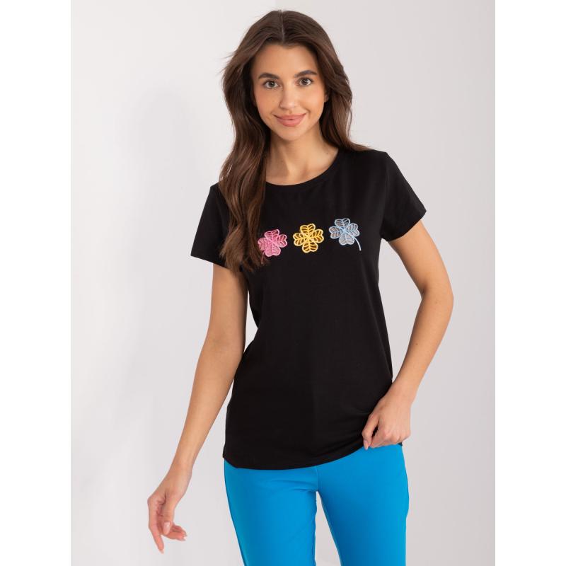 Dámské tričko s barevnou aplikací BASIC FEEL GOOD černé 