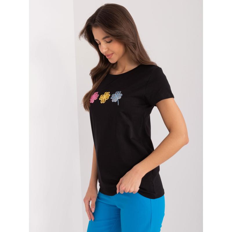 Dámské tričko s barevnou aplikací BASIC FEEL GOOD černé 
