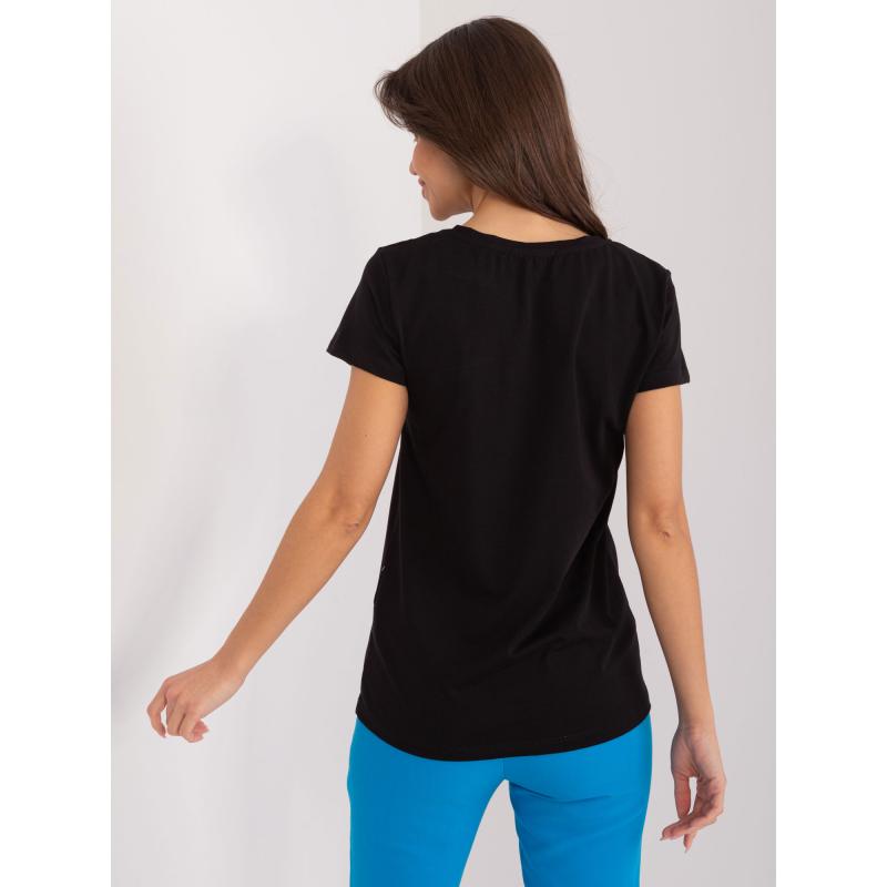 Dámské tričko s barevnou aplikací BASIC FEEL GOOD černé 
