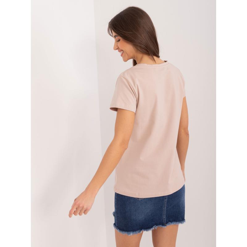 Dámské tričko s květinovou aplikací BASIC FEEL GOOD tmavě béžové