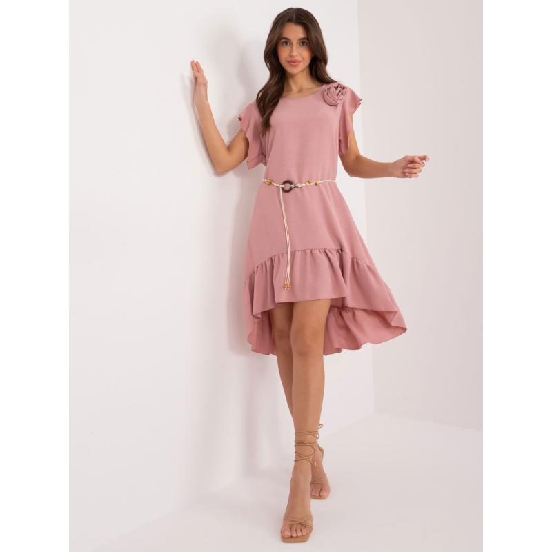 Dámské šaty s volánem a páskem světle béžové 