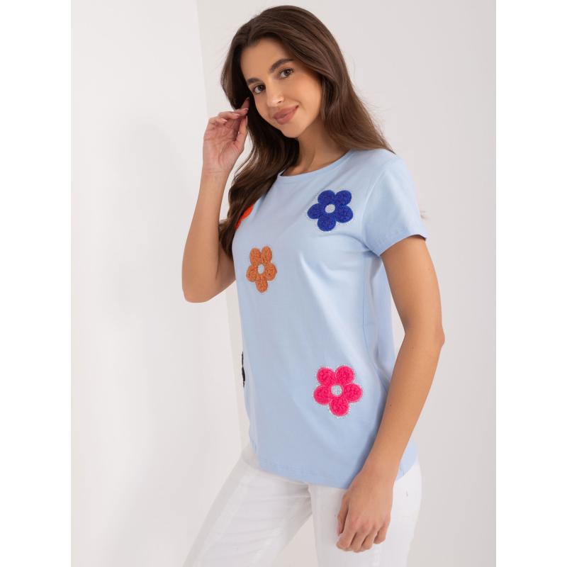 Dámské tričko s nášivkami BASIC FEEL GOOD světle modré 