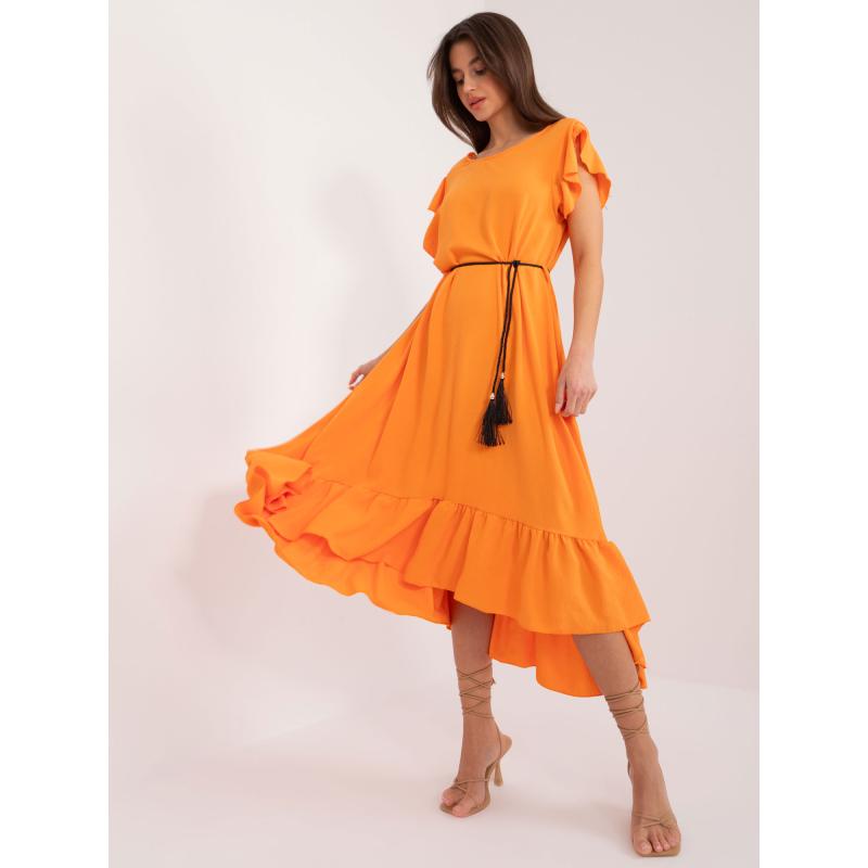 Női ruha fodrokkal világos narancssárga színben