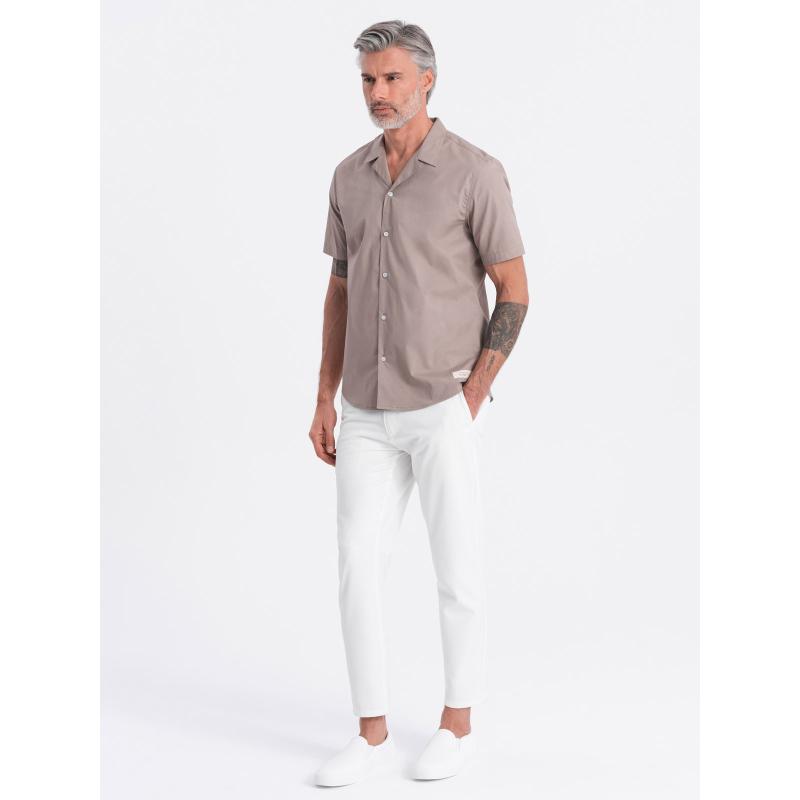Pánská košile s krátkým rukávem a kubánským límcem V3 OM-SHSS-0168 tmavě béžová 