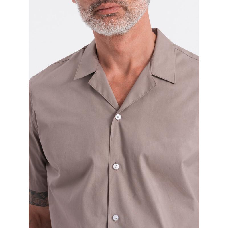 Pánská košile s krátkým rukávem a kubánským límcem V3 OM-SHSS-0168 tmavě béžová 