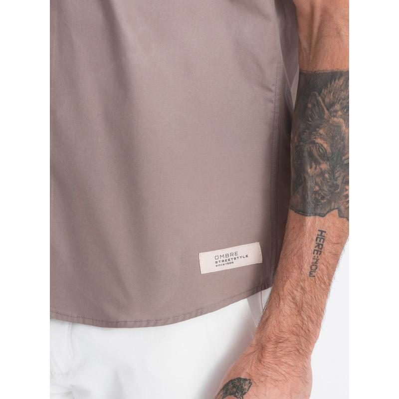 Pánská košile s krátkým rukávem a kubánským límcem V3 OM-SHSS-0168 tmavě béžová 