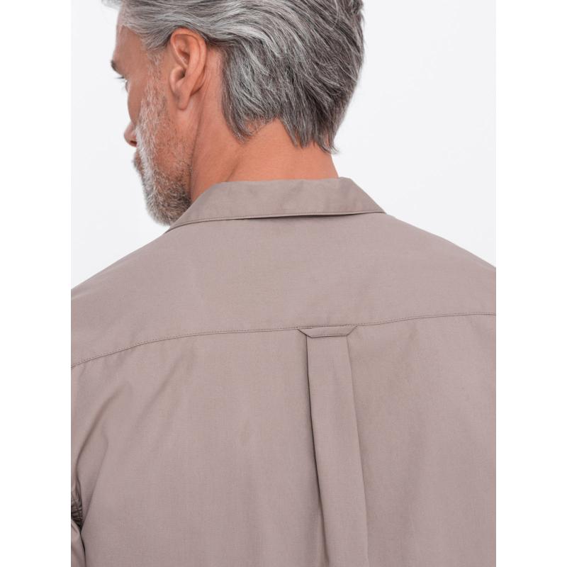 Pánská košile s krátkým rukávem a kubánským límcem V3 OM-SHSS-0168 tmavě béžová 