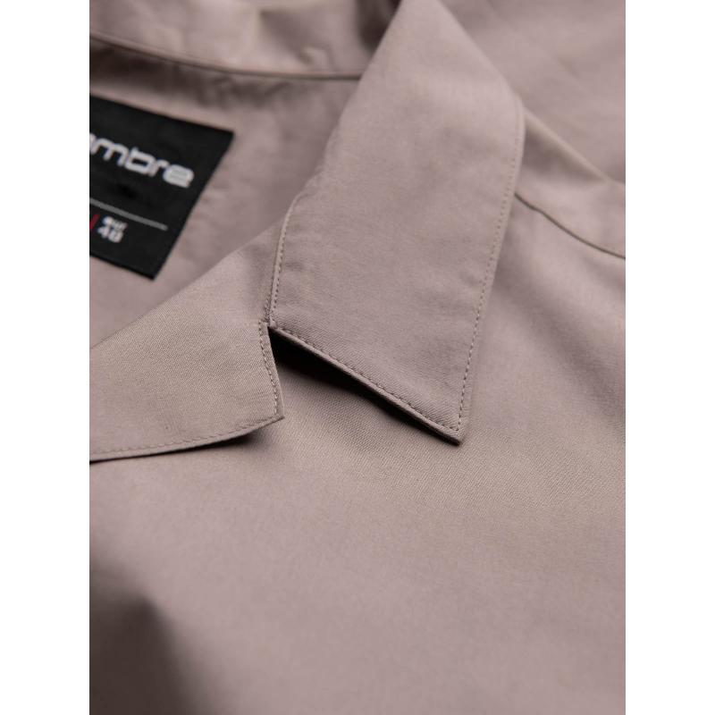 Pánská košile s krátkým rukávem a kubánským límcem V3 OM-SHSS-0168 tmavě béžová 