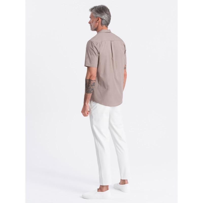 Pánská košile s krátkým rukávem a kubánským límcem V3 OM-SHSS-0168 tmavě béžová 
