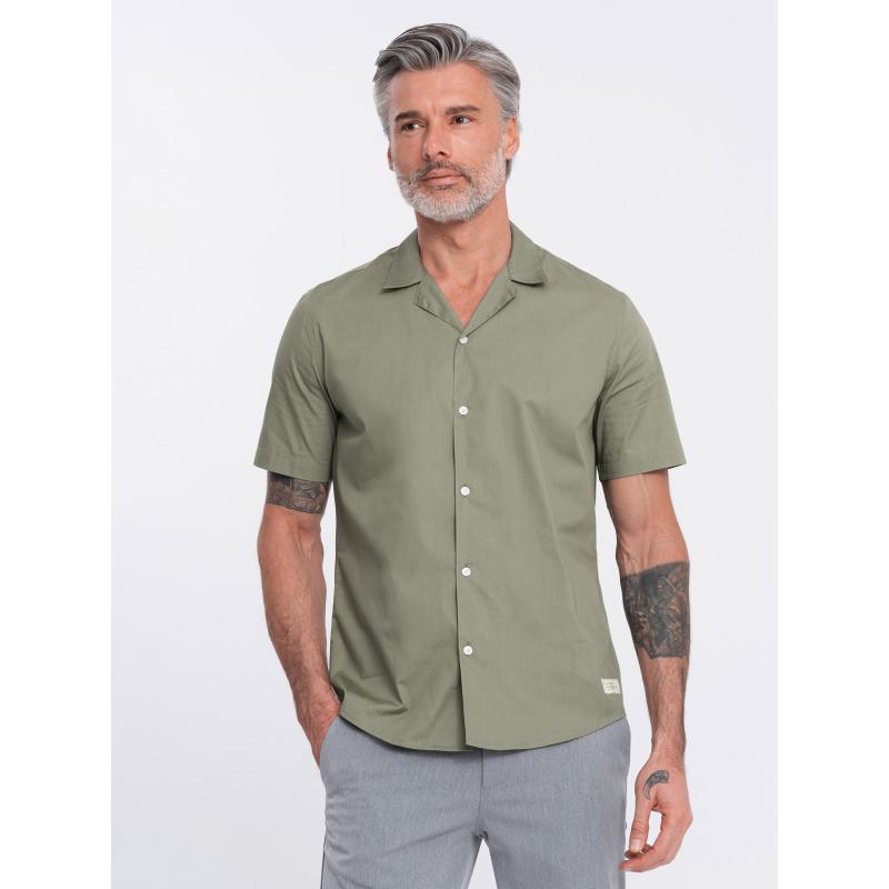 Pánska košeľa s krátkym rukávom a kubánskym golierom V4 OM-SHSS-0168 khaki