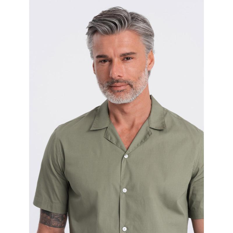 Pánská košile s krátkým rukávem a kubánským límcem V4 OM-SHSS-0168 khaki 