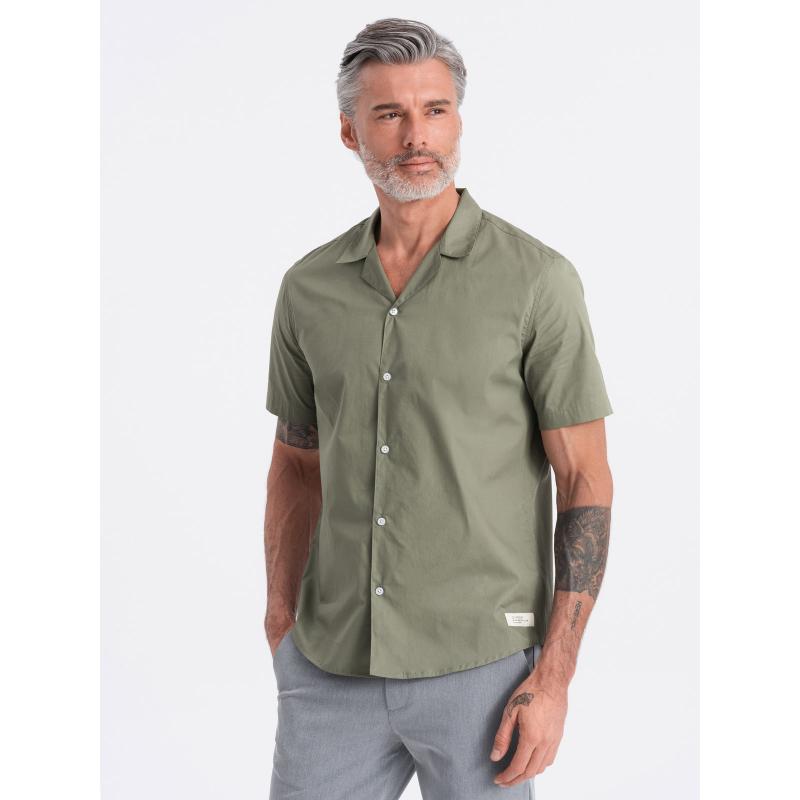 Pánská košile s krátkým rukávem a kubánským límcem V4 OM-SHSS-0168 khaki 