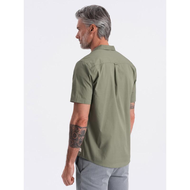Pánská košile s krátkým rukávem a kubánským límcem V4 OM-SHSS-0168 khaki 