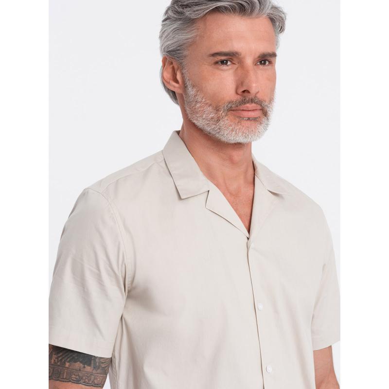 Pánská košile s krátkým rukávem a kubánským límcem V7 OM-SHSS-0168 krémová 