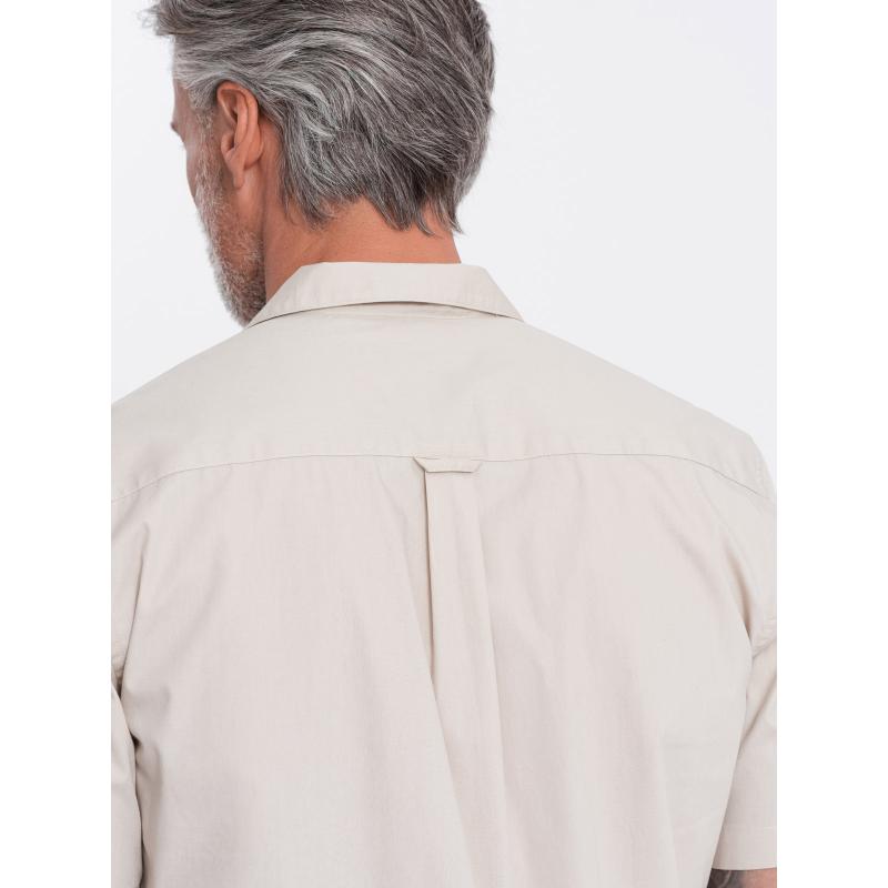 Pánská košile s krátkým rukávem a kubánským límcem V7 OM-SHSS-0168 krémová 