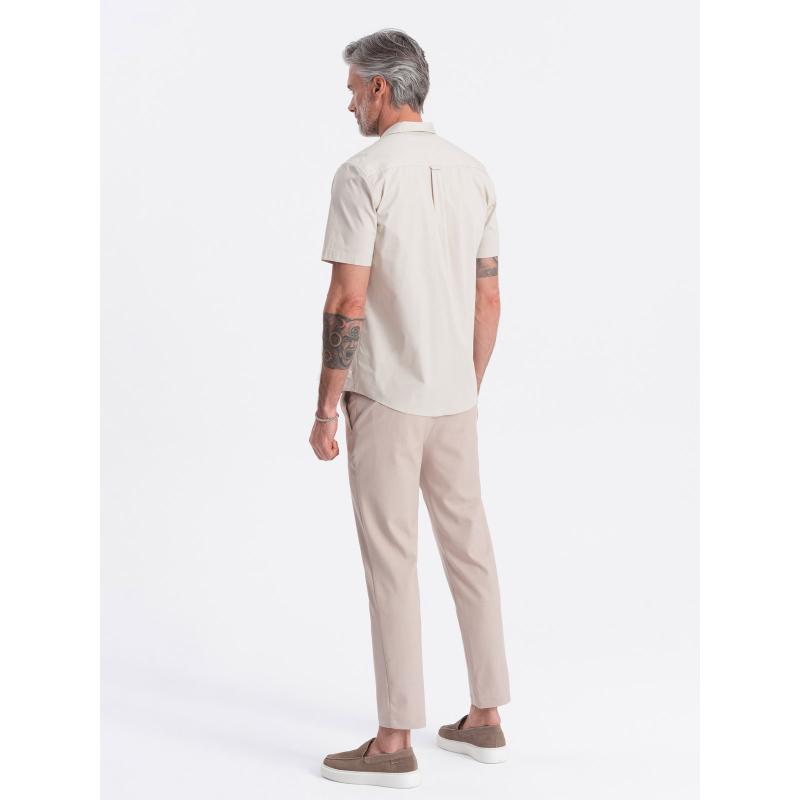 Pánská košile s krátkým rukávem a kubánským límcem V7 OM-SHSS-0168 krémová 