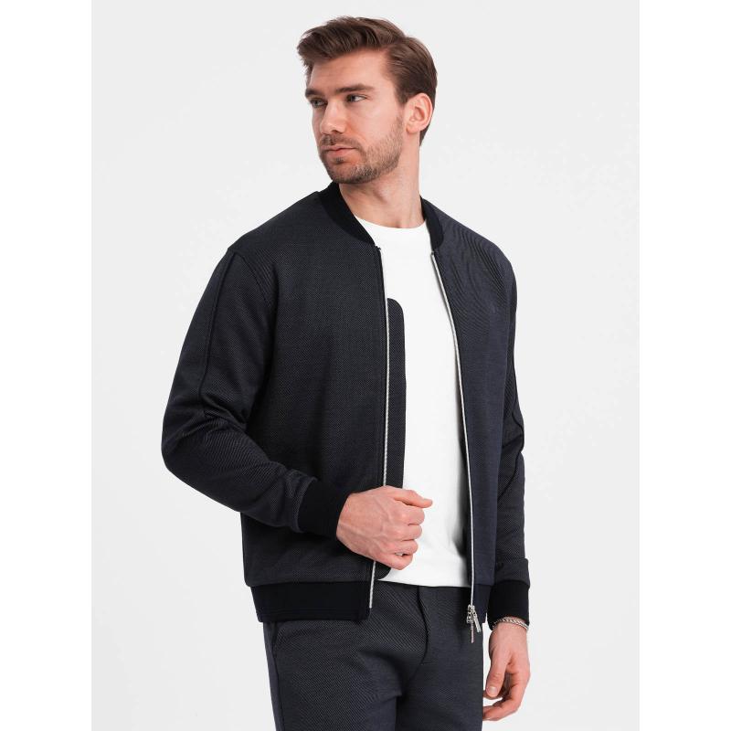 Pánský žakárový pletený komplet bunda + šortky V1 Z73 tmavě modrý 