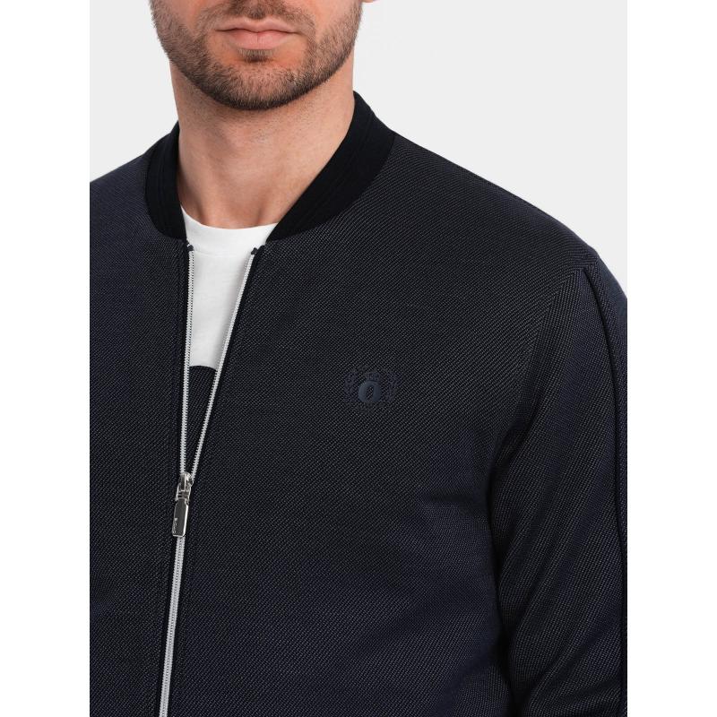 Pánský žakárový pletený komplet bunda + šortky V1 Z73 tmavě modrý 