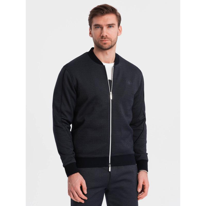 Pánský žakárový pletený komplet bunda + šortky V1 Z73 tmavě modrý 