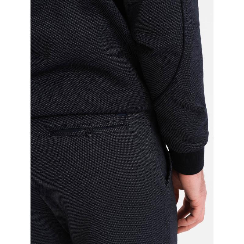 Pánský žakárový pletený komplet bunda + šortky V1 Z73 tmavě modrý 