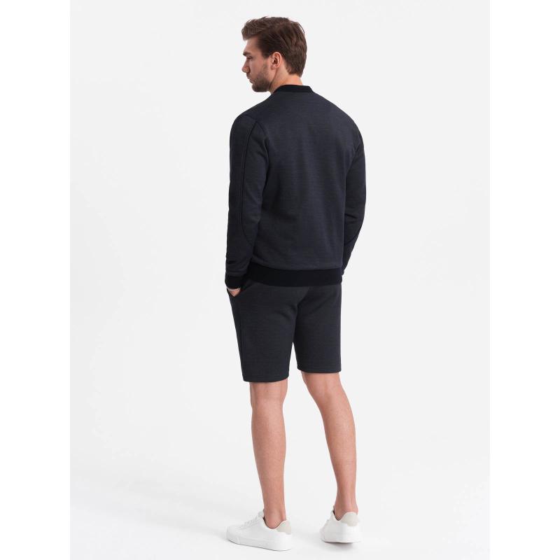 Pánský žakárový pletený komplet bunda + šortky V1 Z73 tmavě modrý 