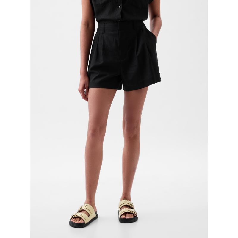 Ľanové šortky s vysokým nárastom