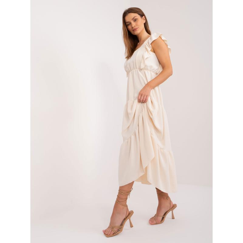 Női ruha fodrokkal fodros világos bézs