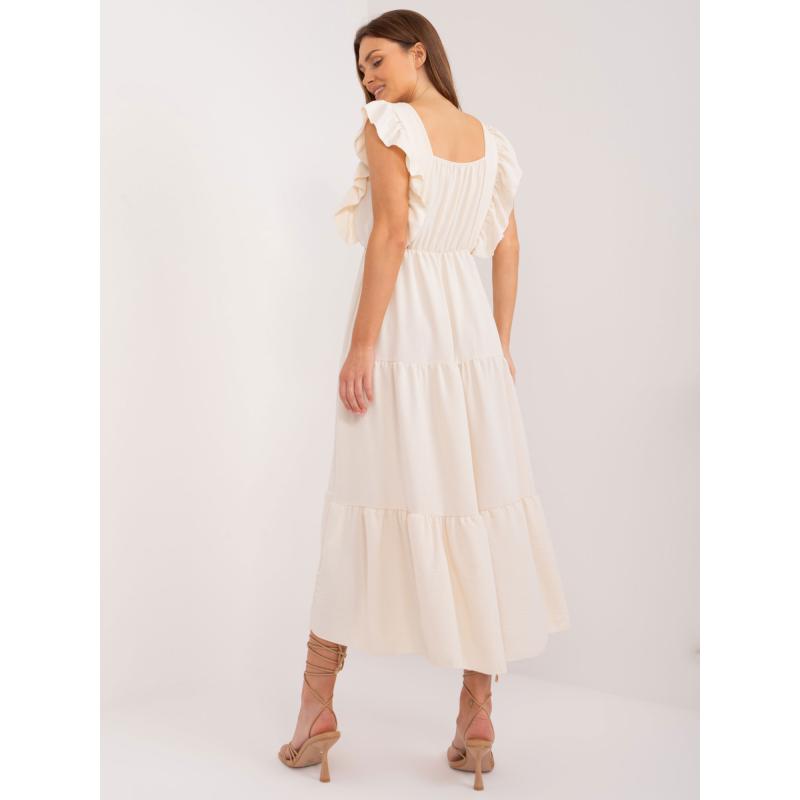 Női ruha fodrokkal fodros világos bézs