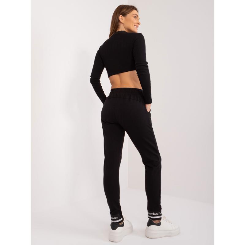 Női melegítőnadrág bordás szegéllyel fekete