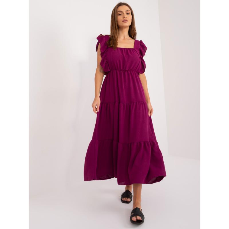 Dámské šaty s volánky midi tmavě fialové 