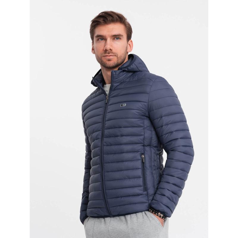 Pánská prošívaná bundaV1 OM-JALP-0156 tmavě modrá 