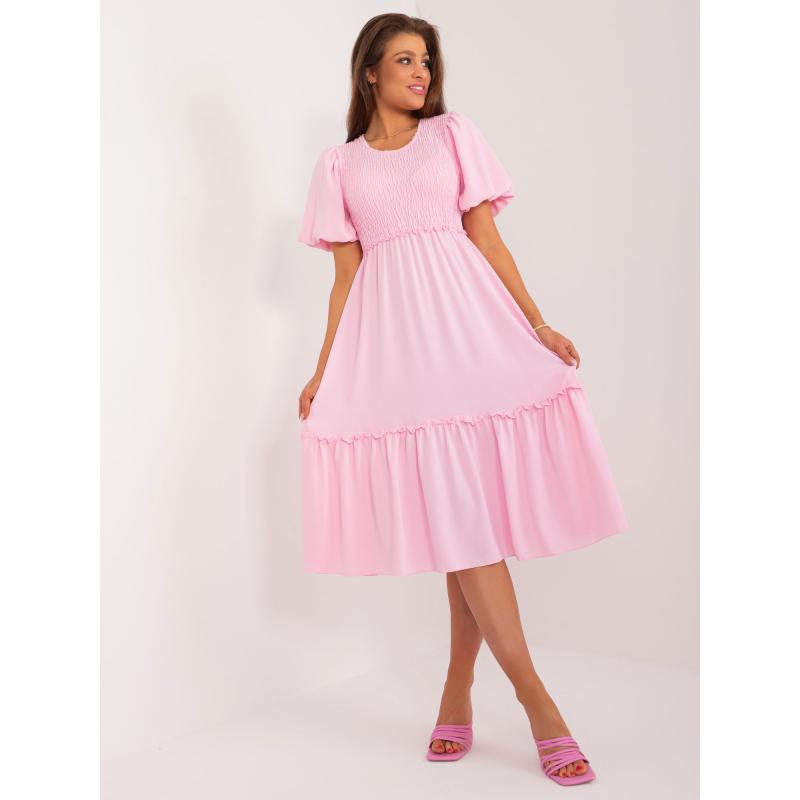 Dámské šaty s nabíranými rukávy světle růžové 