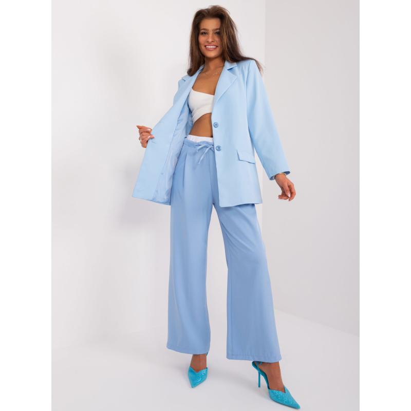 Női széles szárú nadrág dupla övvel világoskék