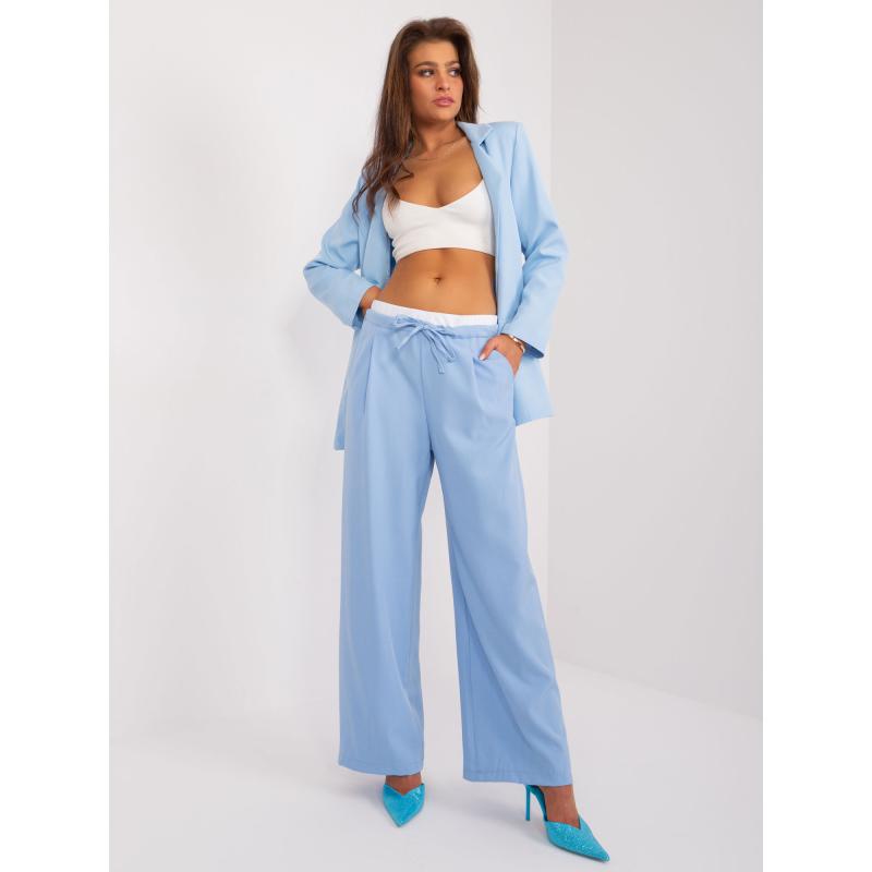 Női széles szárú nadrág dupla övvel világoskék