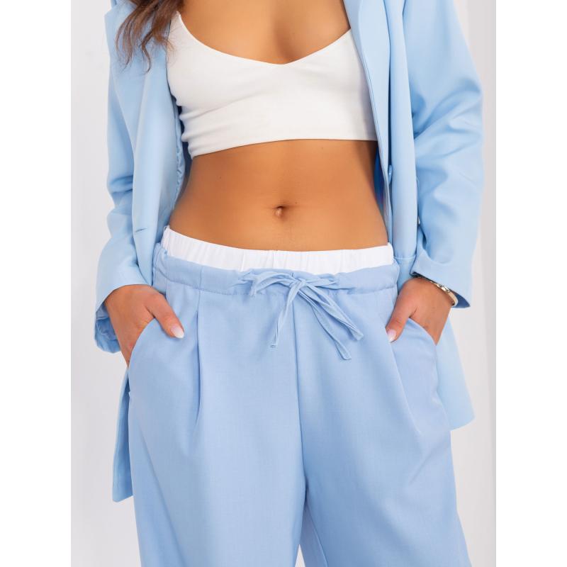 Női széles szárú nadrág dupla övvel világoskék