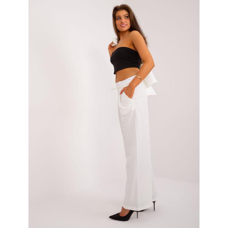 Dámské kalhoty s dvojitým pasem ecru 