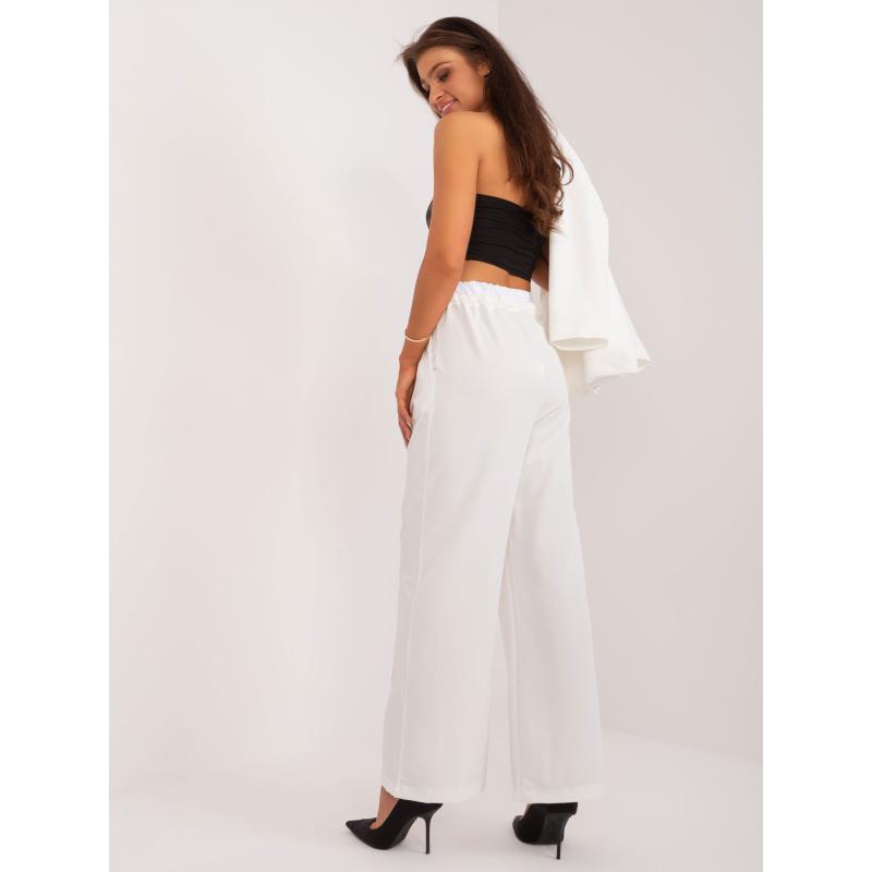 Dámské kalhoty s dvojitým pasem ecru 