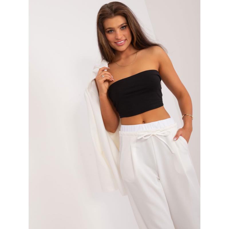 Dámské kalhoty s dvojitým pasem ecru 