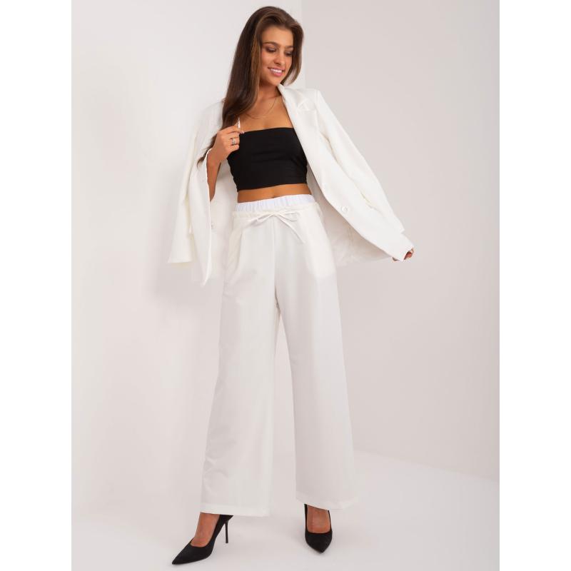 Dámské kalhoty s dvojitým pasem ecru 