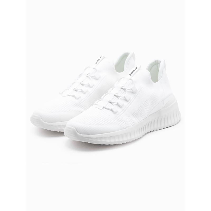 Pánské kotníkové tenisky z kombinovaných materiálů  V1 OM-FOTH-0127 bílé a béžové