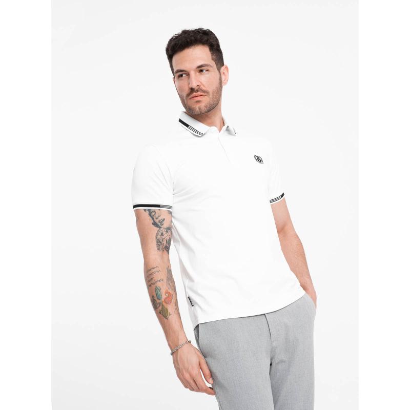 Férfi spandex póló póló kontrasztos elemekkel V1 OM-POSS-0123 fehér