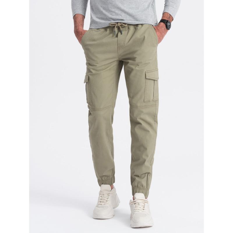 Pánské kalhoty JOGGERS s cargo kapsami na zip khaki 